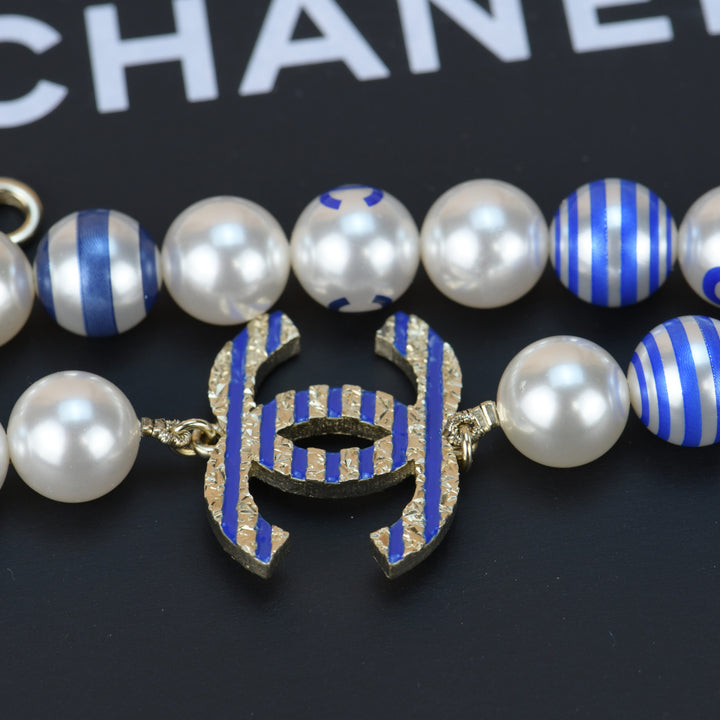 Chanel Cruise 2019 Painted Pearl Coco Logo Necklace