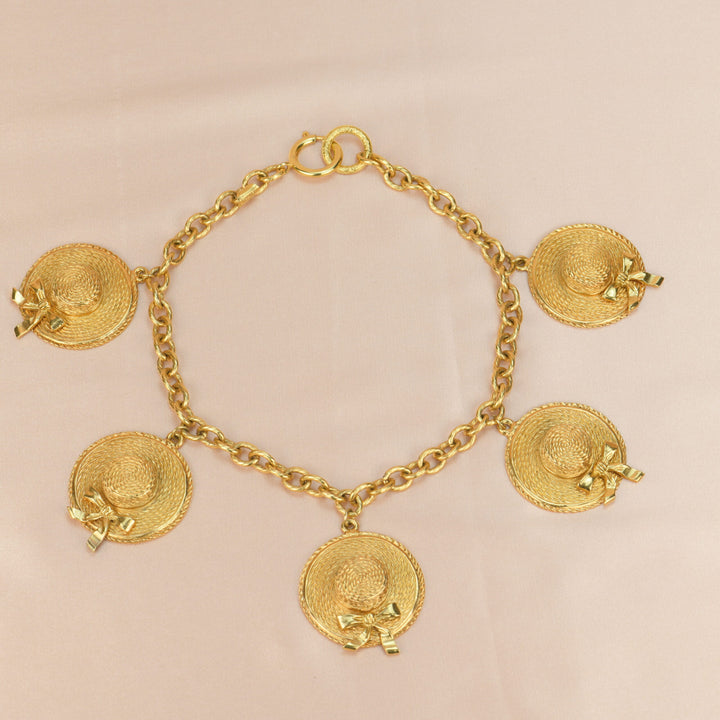 Chanel Vintage Gold Plated Chain Necklace with Iconic Sun Hat