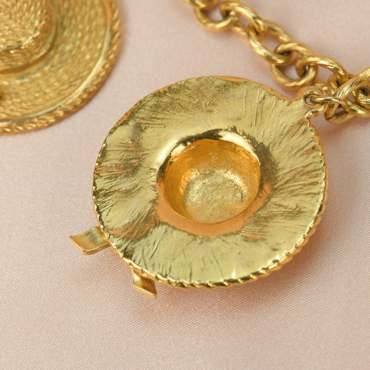 Chanel Vintage Gold Plated Chain Necklace with Iconic Sun Hat