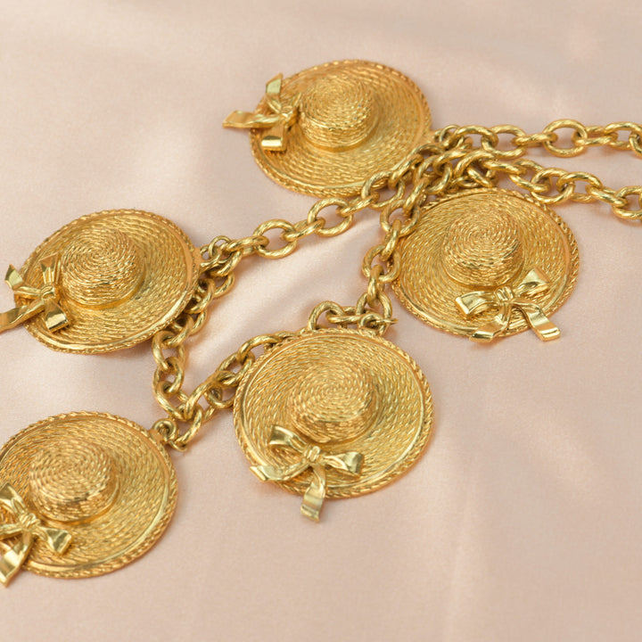 Chanel Vintage Gold Plated Chain Necklace with Iconic Sun Hat