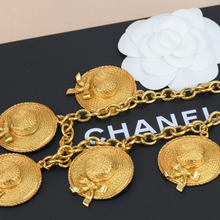 Chanel Vintage Gold Plated Chain Necklace with Iconic Sun Hat