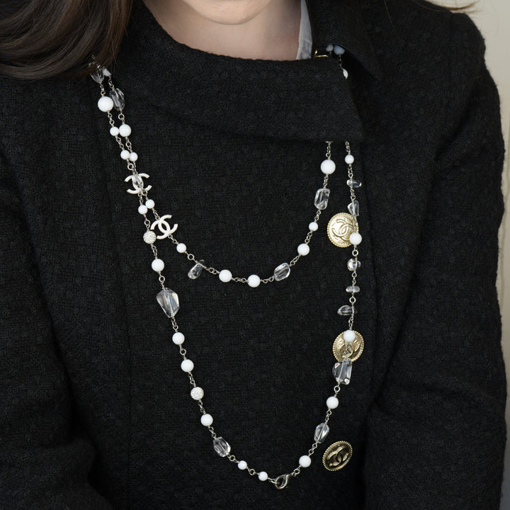 Chanel 2010 CC Crystal Pearl Long Necklace 