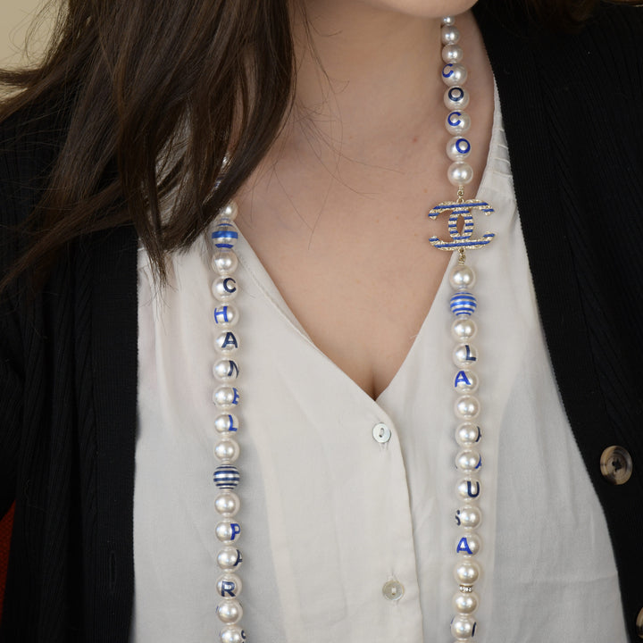 Chanel Cruise 2019 Painted Pearl Coco Logo Necklace