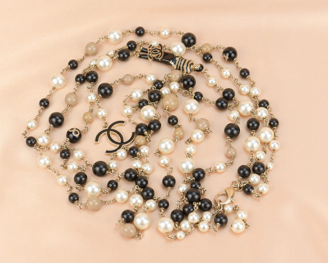 Chanel CC Limited Edition Enamel Coco Mademoiselle Three Strand Pearl Necklace