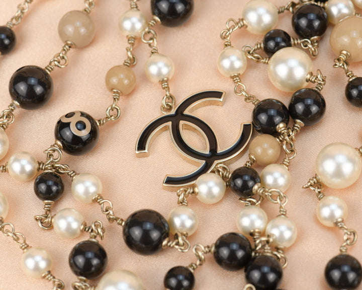 Chanel CC Limited Edition Enamel Coco Mademoiselle Three Strand Pearl Necklace