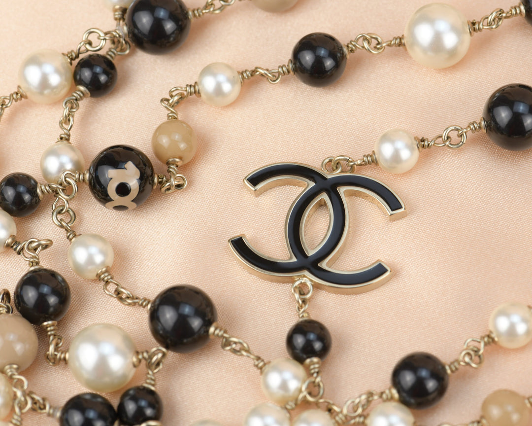 Chanel CC Limited Edition Enamel Coco Mademoiselle Three Strand Pearl Necklace
