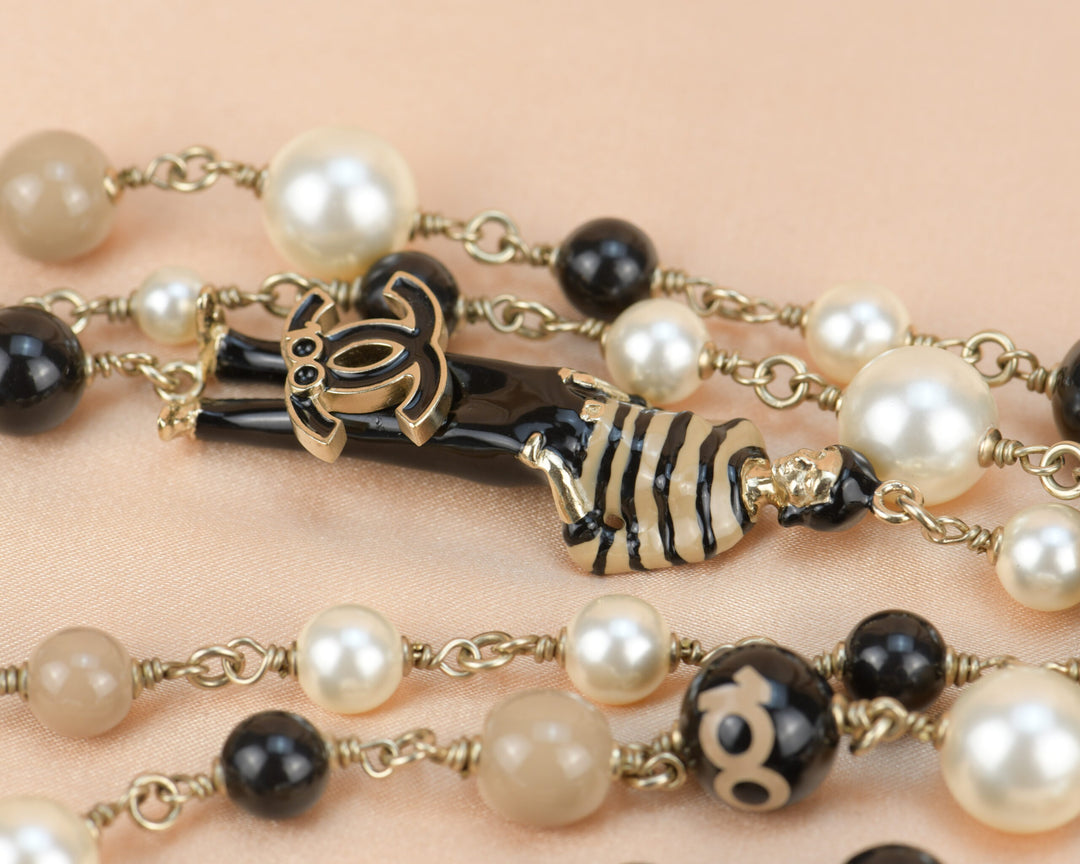 Coco Chanel Vintage Triple Strand Pearl Diamante Statement Necklace