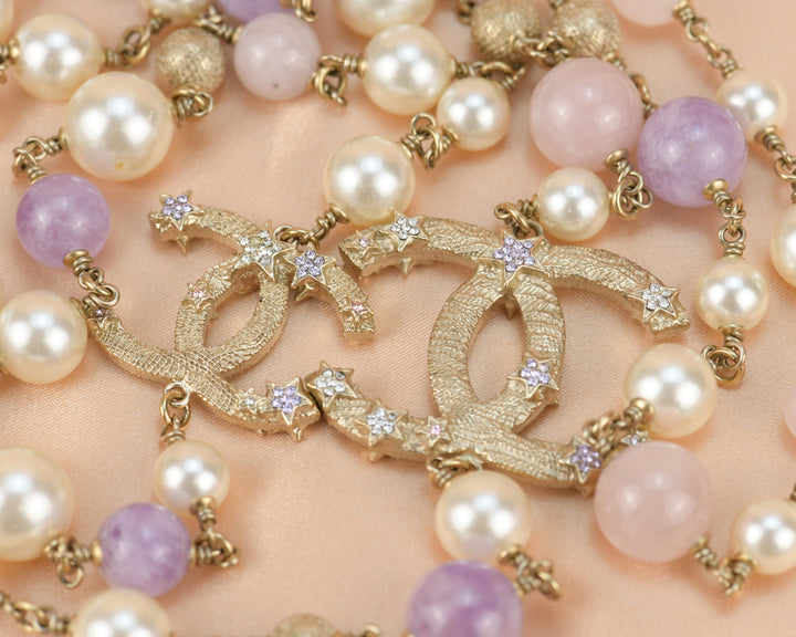 Chanel CC Crystal Pearl Star Necklace with Purple and Pink Gripoix