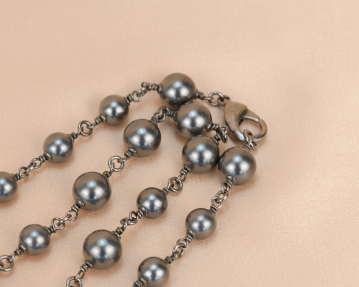 Chanel CC Pearl Crystal Silver Grey Long Necklace