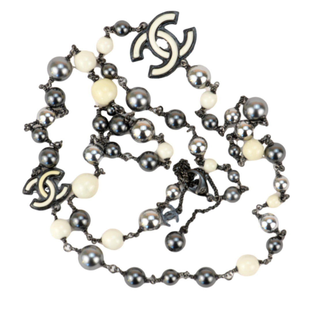 Chanel 2013 Pearl & Black Beads CC Baroque Sautoir Necklace Chanel
