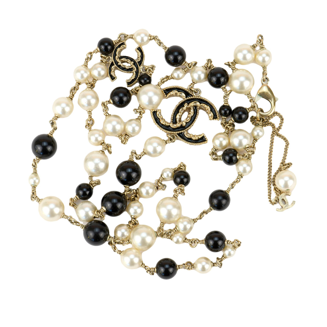 Chanel 2013 Pearl & Black Beads CC Baroque Sautoir Necklace