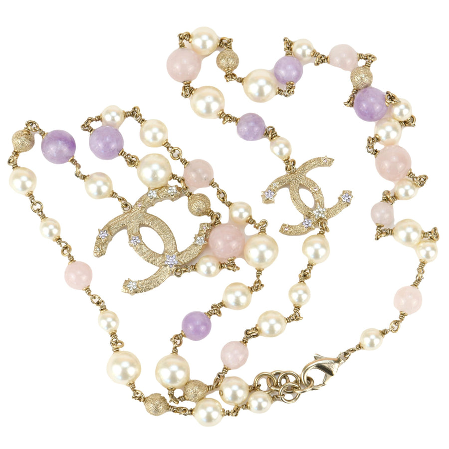 Chanel CC Crystal Pearl Star Necklace with Purple and Pink Gripoix