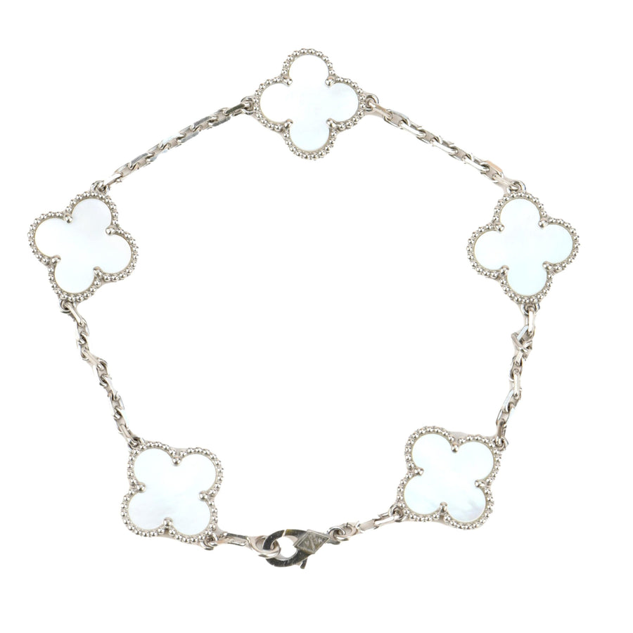 Van Cleef & Arpels 5 Motif Vintage Alhambra Mother of Pearl White Gold Bracelet