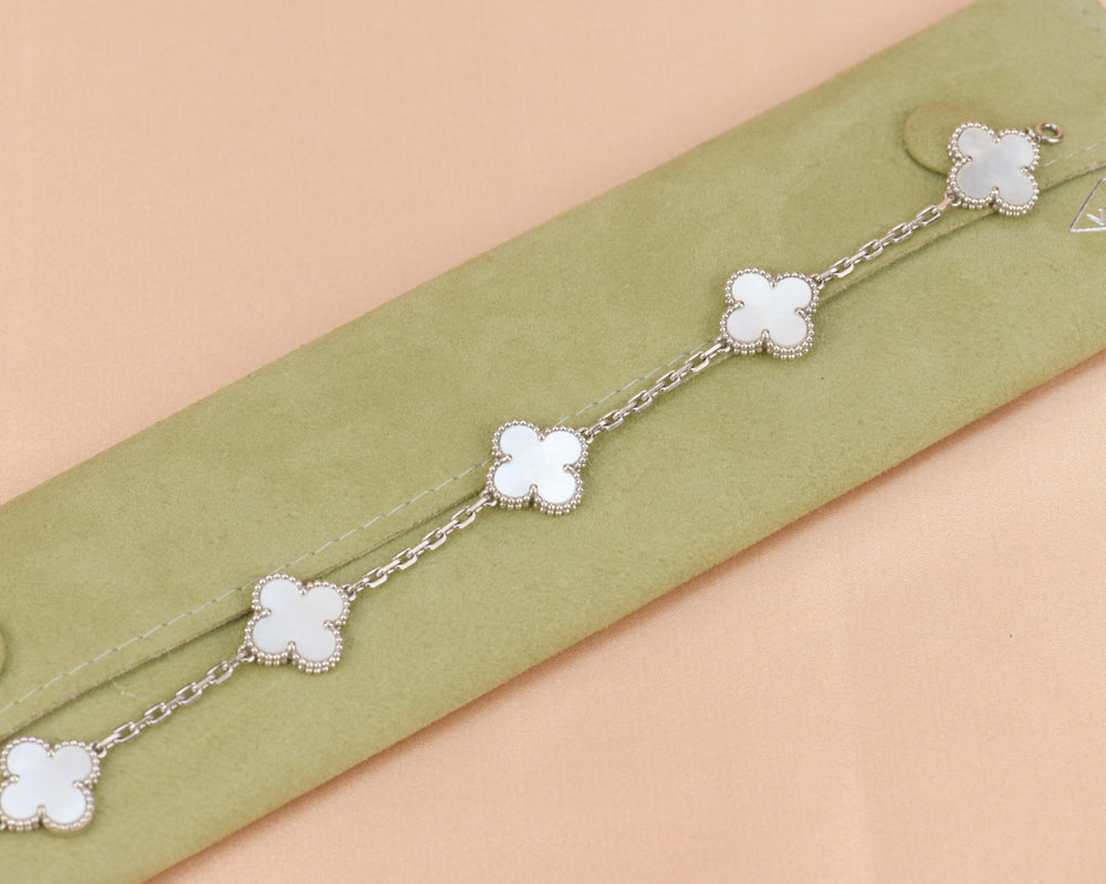 Van Cleef & Arpels 5 Motif Vintage Alhambra Mother of Pearl White Gold Bracelet