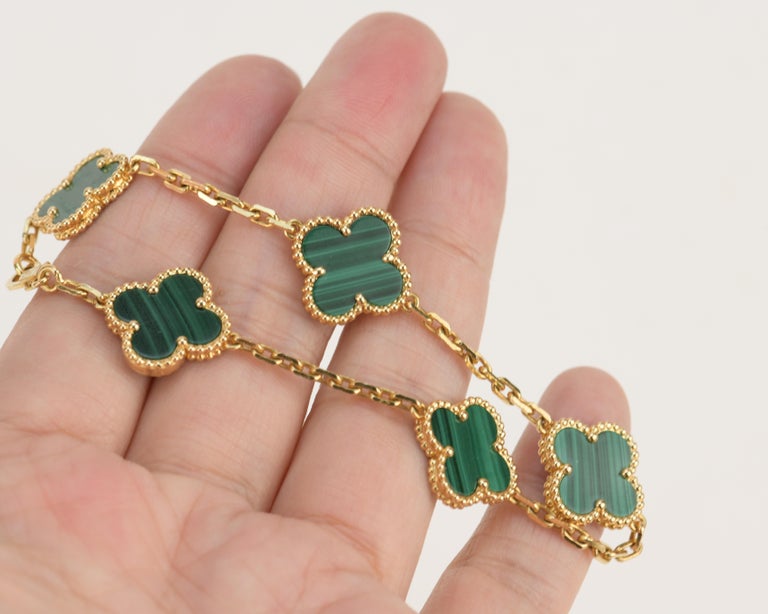 Van Cleef & Arpels 5 Motif Vintage Alhambra Malachite Bracelet