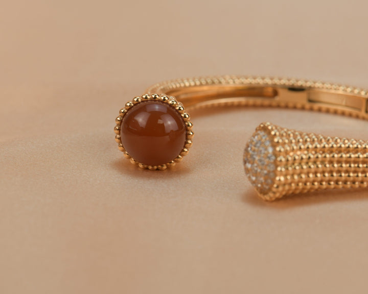 Van Cleef & Arpels 18K Rose Gold Carnelian and Diamond Perlée Couleurs Bracelet