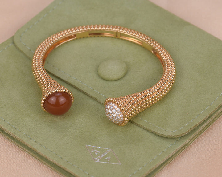 Van Cleef & Arpels 18K Rose Gold Carnelian and Diamond Perlée Couleurs Bracelet