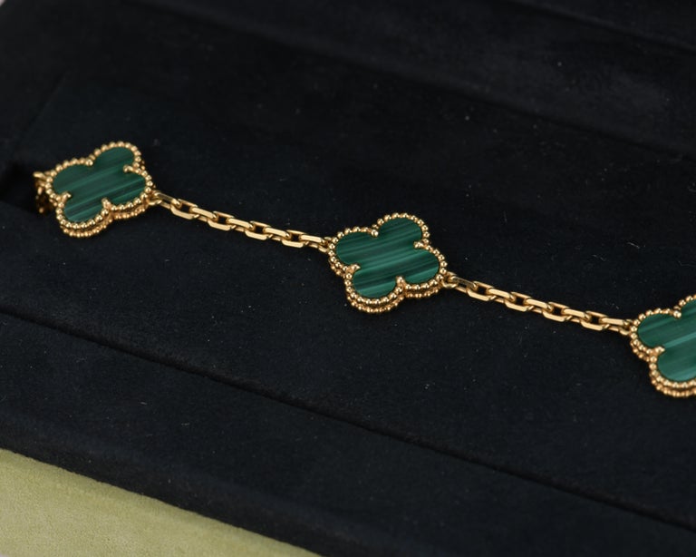 Van Cleef & Arpels 5 Motif Vintage Alhambra Malachite Bracelet