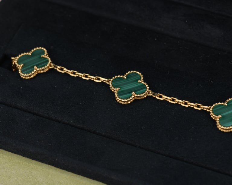 Van Cleef & Arpels 5 Motif Vintage Alhambra Malachite Gold Bracelet –  Dandelion Antiques