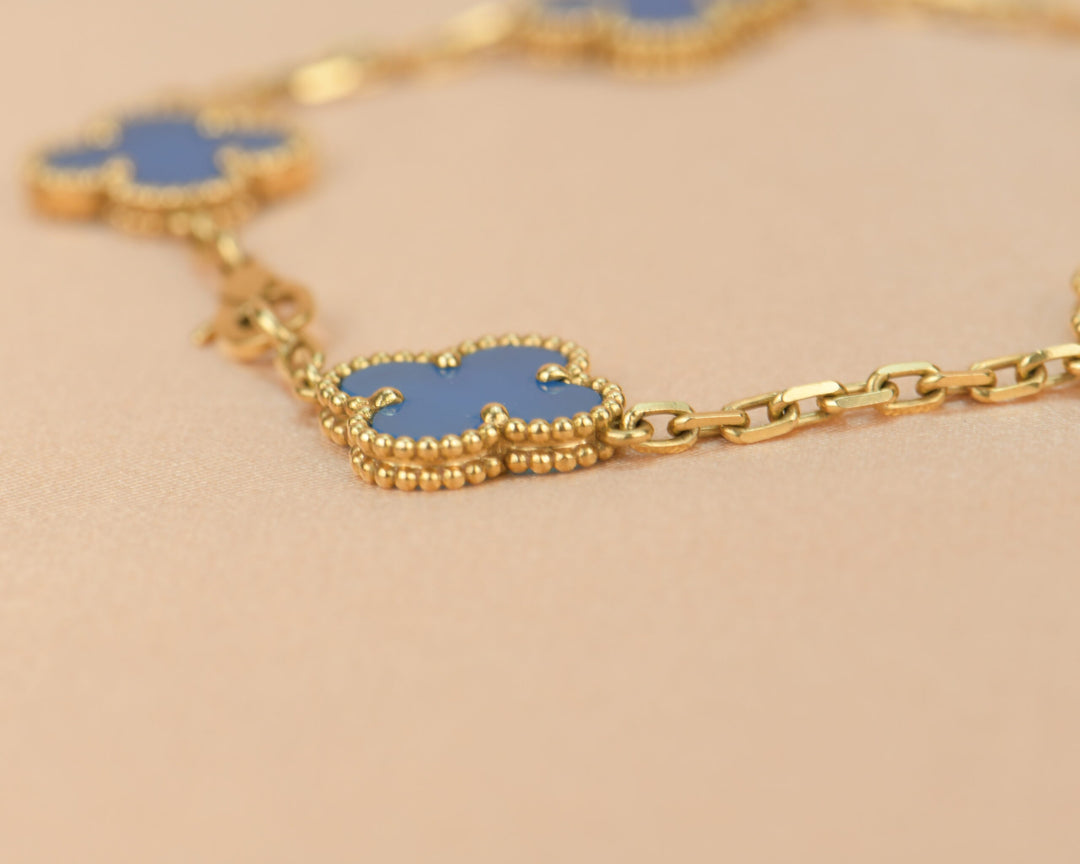 Van Cleef & Arpels Blue Agate Vintage Alhambra 18k Gold Bracelet