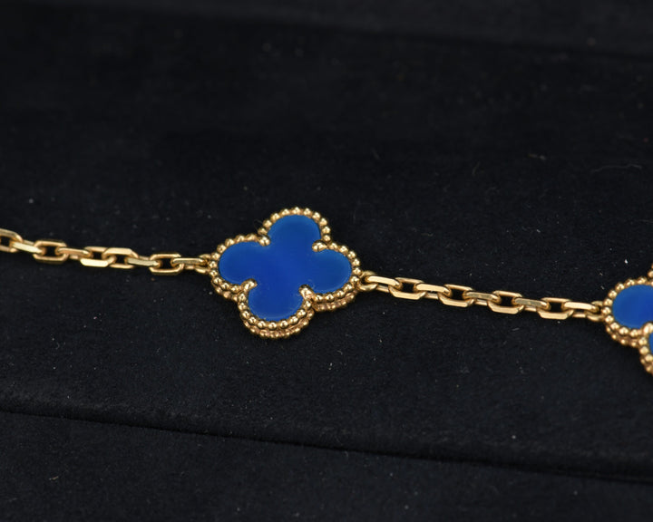 Van Cleef & Arpels Blue Agate Vintage Alhambra 18k Gold Bracelet