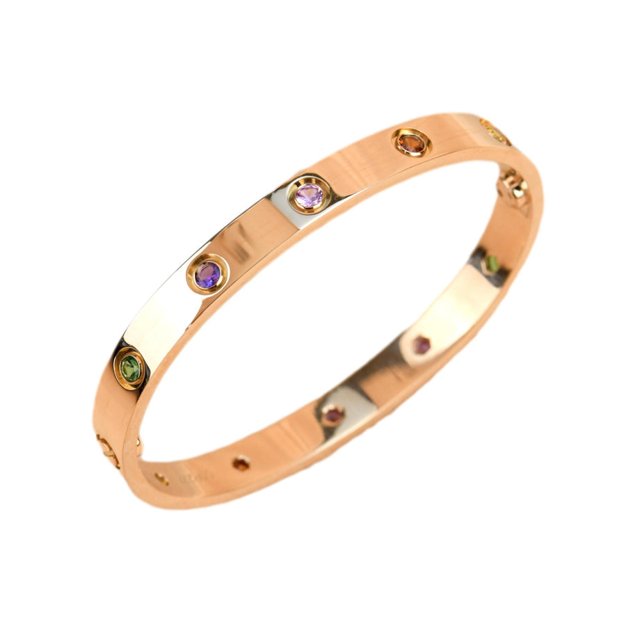 Cartier Love Bracelet Multi Gem Rainbow Rose Gold Size 16