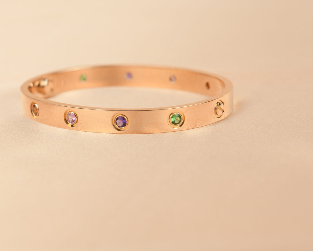 Cartier Love Bracelet Multi Gem Rainbow Rose Gold Size 16