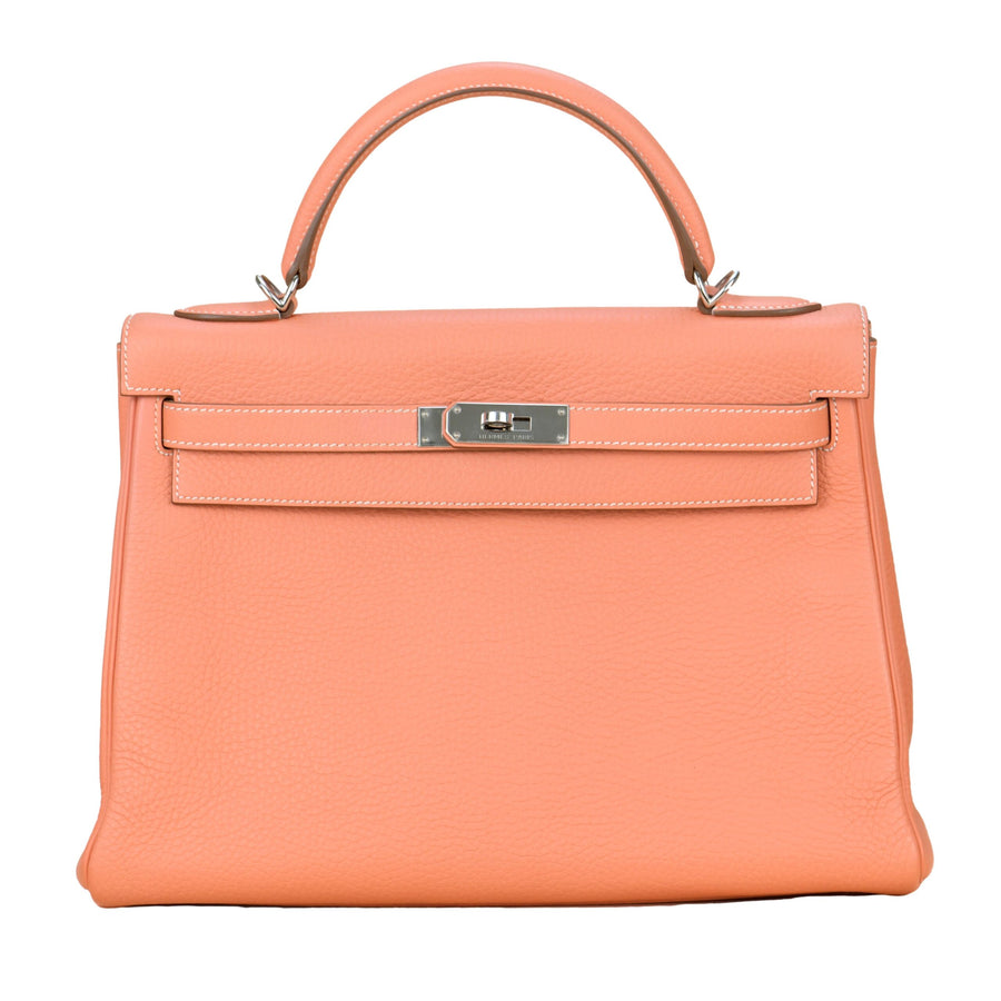 Hermès Kelly 32cm Crevette Togo Leather with Silver Hardware