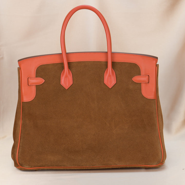 Hermès Birkin 35cm Chamois Grizzly and Capucine Swift with Permabrass Hardware