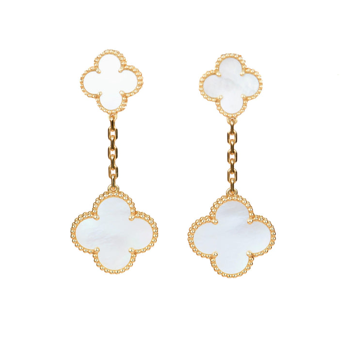 Van Cleef & Arpels VCA Magic Alhambra Long Mother of Pearl Gold Earrings