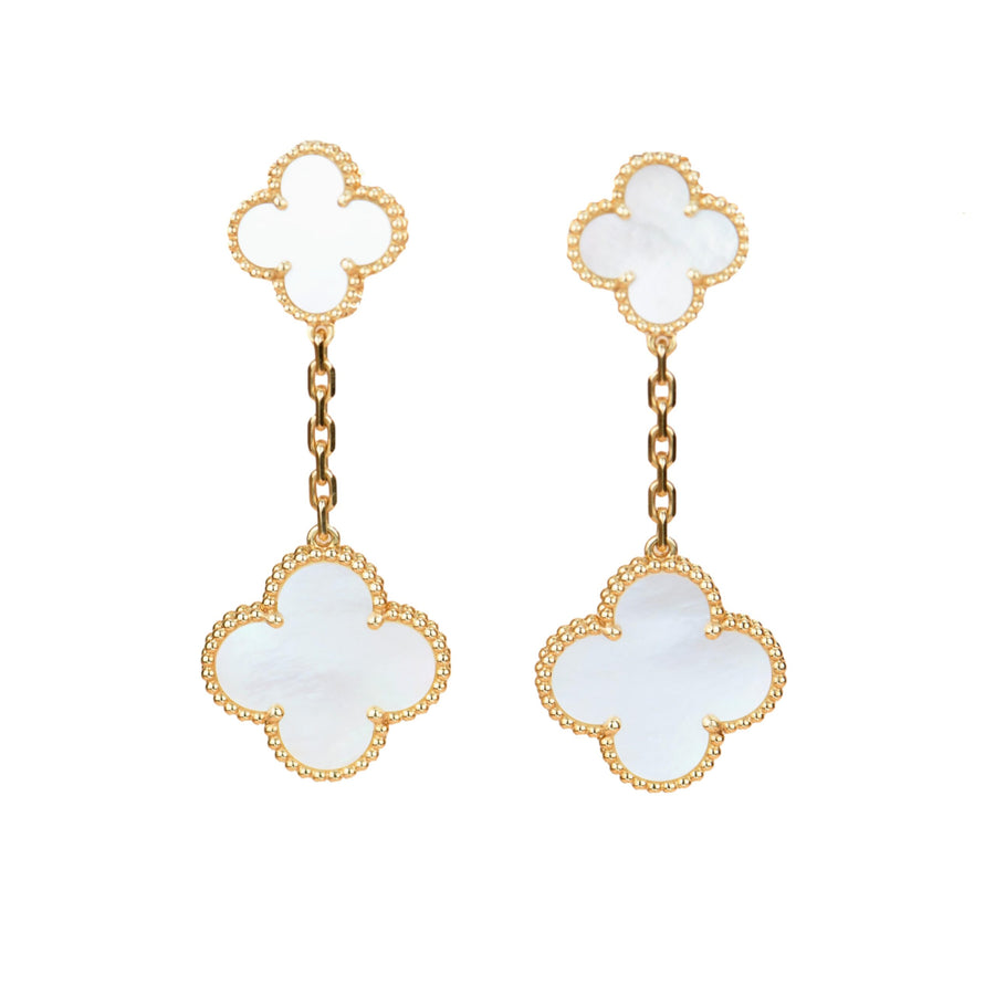 Van Cleef & Arpels VCA Magic Alhambra Long Mother of Pearl Gold Earrings
