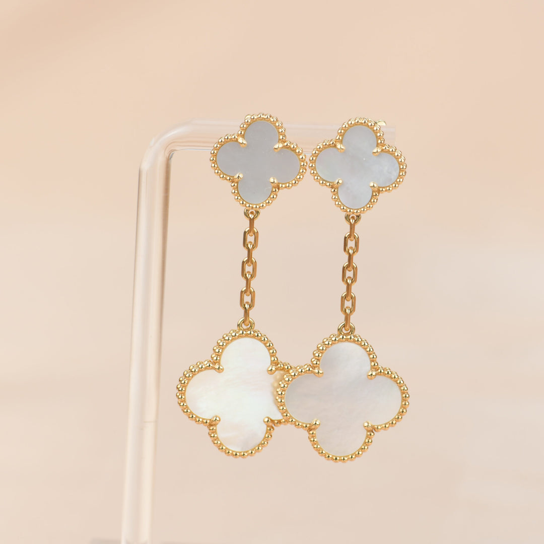 Van Cleef & Arpels VCA Magic Alhambra Long Mother of Pearl Gold Earrings