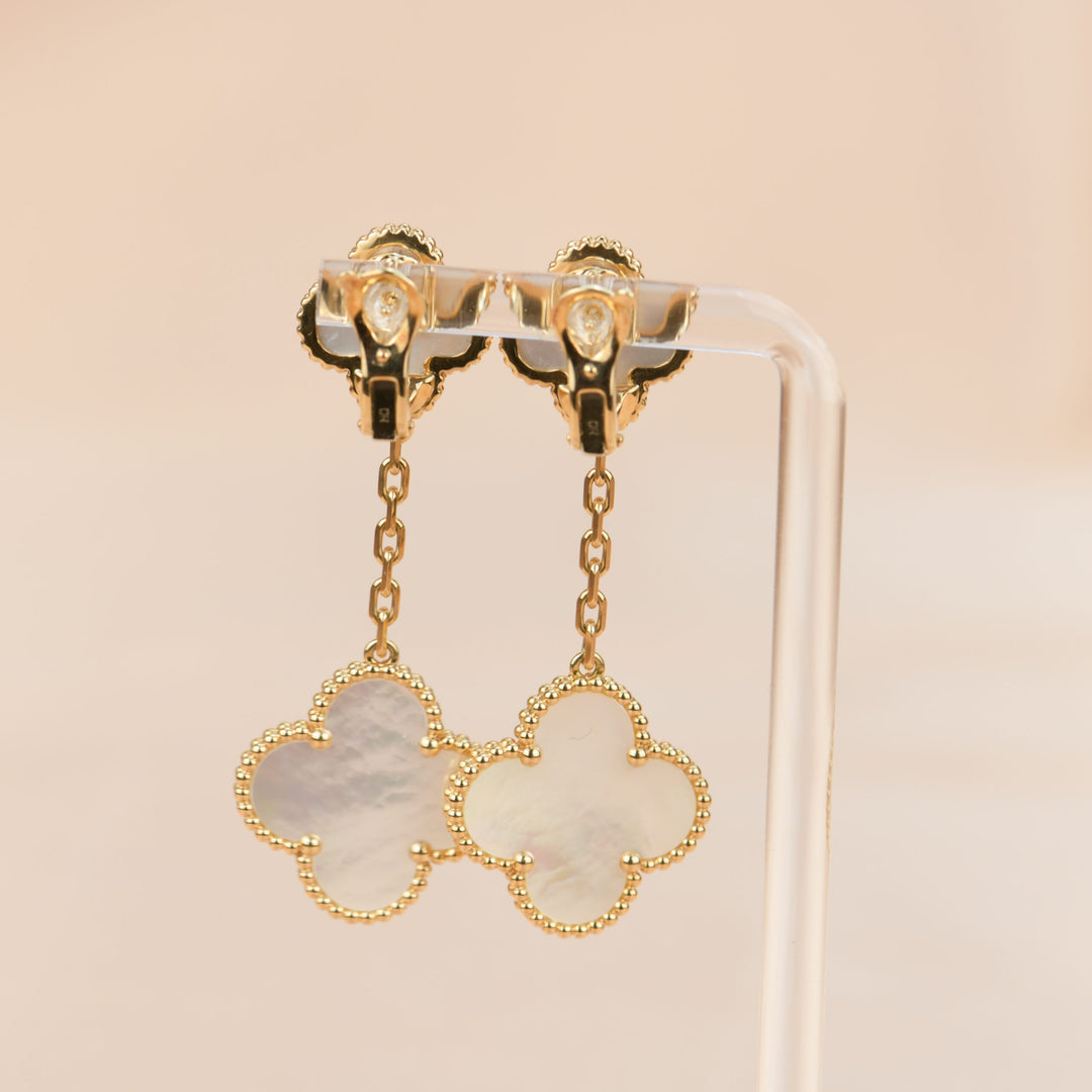 Van Cleef & Arpels VCA Magic Alhambra Long Mother of Pearl Gold Earrings