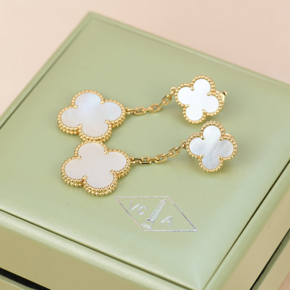 Van Cleef & Arpels VCA Magic Alhambra Long Mother of Pearl Gold Earrings