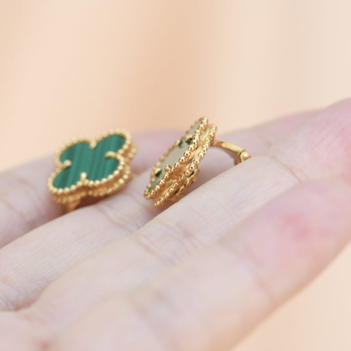 Van Cleef & Arpels Vintage Alhambra Malachite Yellow Gold Earrings side photo