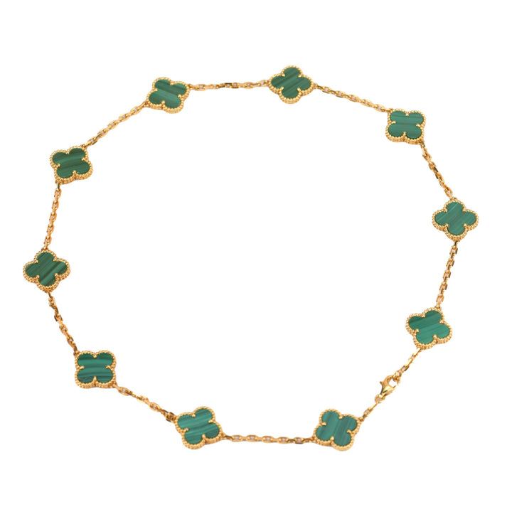 preowned Van Cleef & Arpels Vintage Alhambra Malachite 10 Motif Gold Necklace front photo