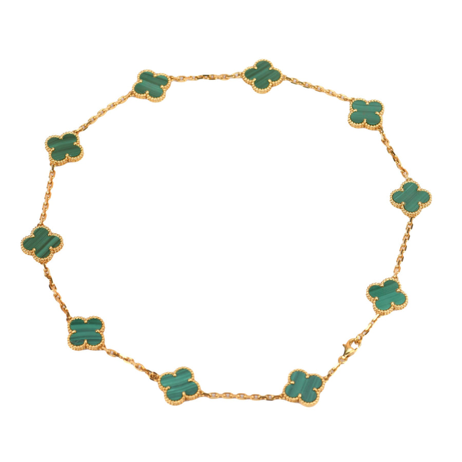 preowned Van Cleef & Arpels Vintage Alhambra Malachite 10 Motif Gold Necklace front photo