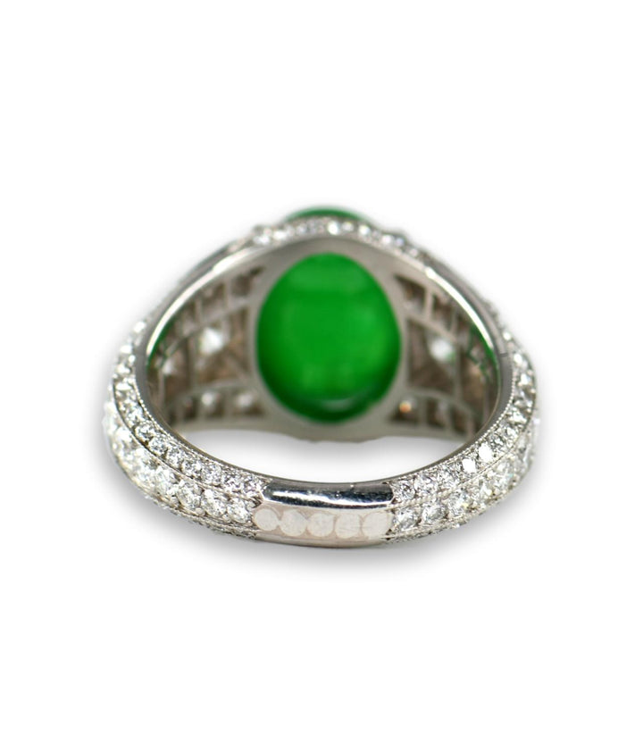 Oval Natural Untreated Jadeite Jade Cabochon Platinum Diamond Ring - SOLD