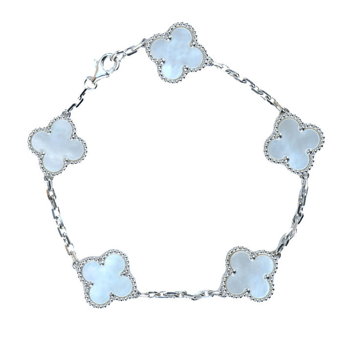 Van Cleef & Arpels 5 Motif Vintage Alhambra Mother of Pearl White Gold Bracelet