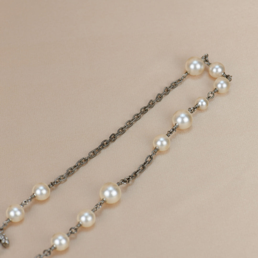 Chanel 2014 CC Crystal Pearl Long Necklace 