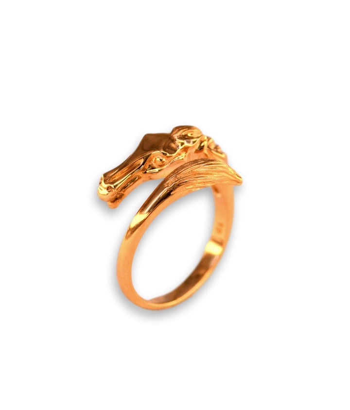 18 Karat Gold Horse Crossover Ring