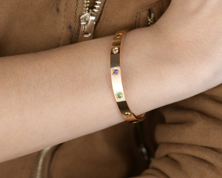 Cartier Love Bracelet Multi Gem Rainbow Rose Gold Size 18