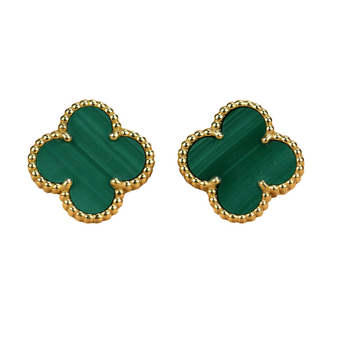 Van Cleef & Arpels Vintage Alhambra Malachite Yellow Gold Earrings