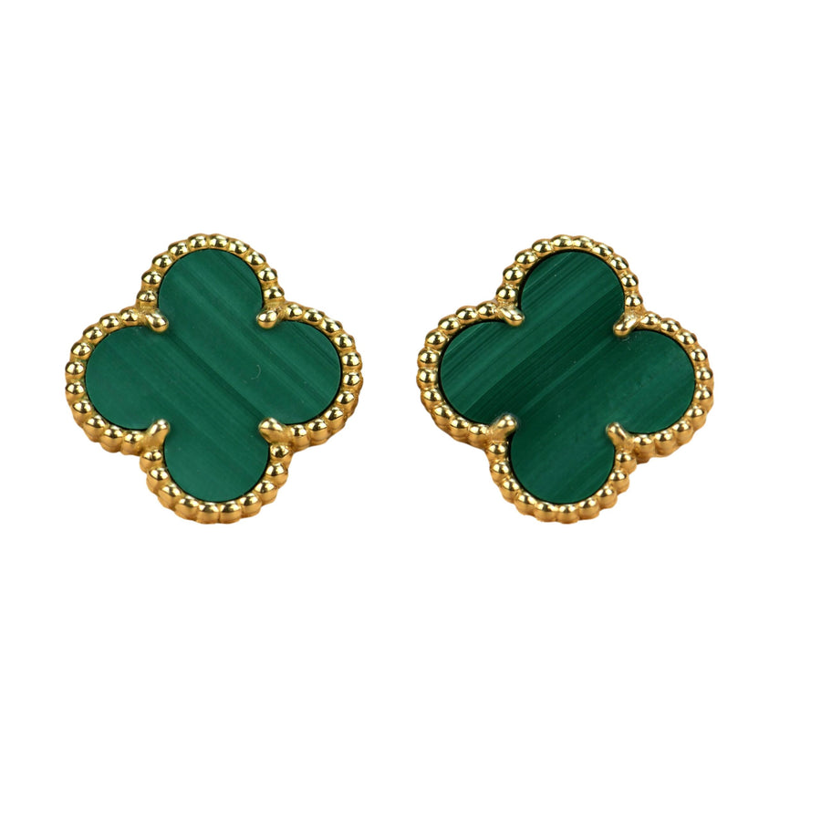 Van Cleef & Arpels Vintage Alhambra Malachite Yellow Gold Earrings