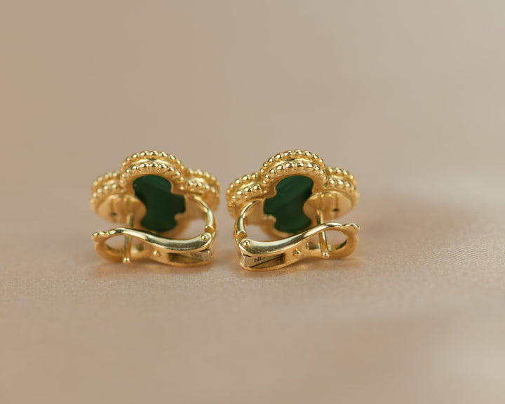 Van Cleef & Arpels Vintage Alhambra Malachite Yellow Gold Earrings