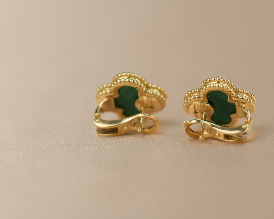 Van Cleef & Arpels Vintage Alhambra Malachite Yellow Gold Earrings