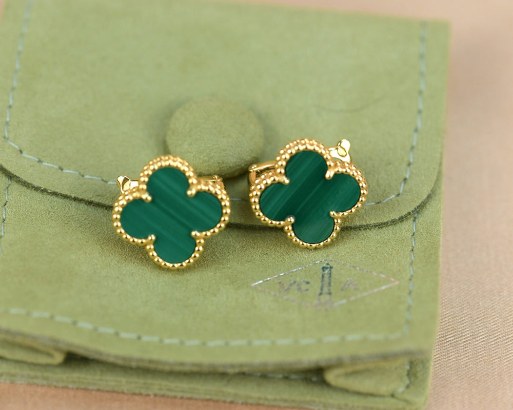 Van Cleef & Arpels Vintage Alhambra Malachite Yellow Gold Earrings