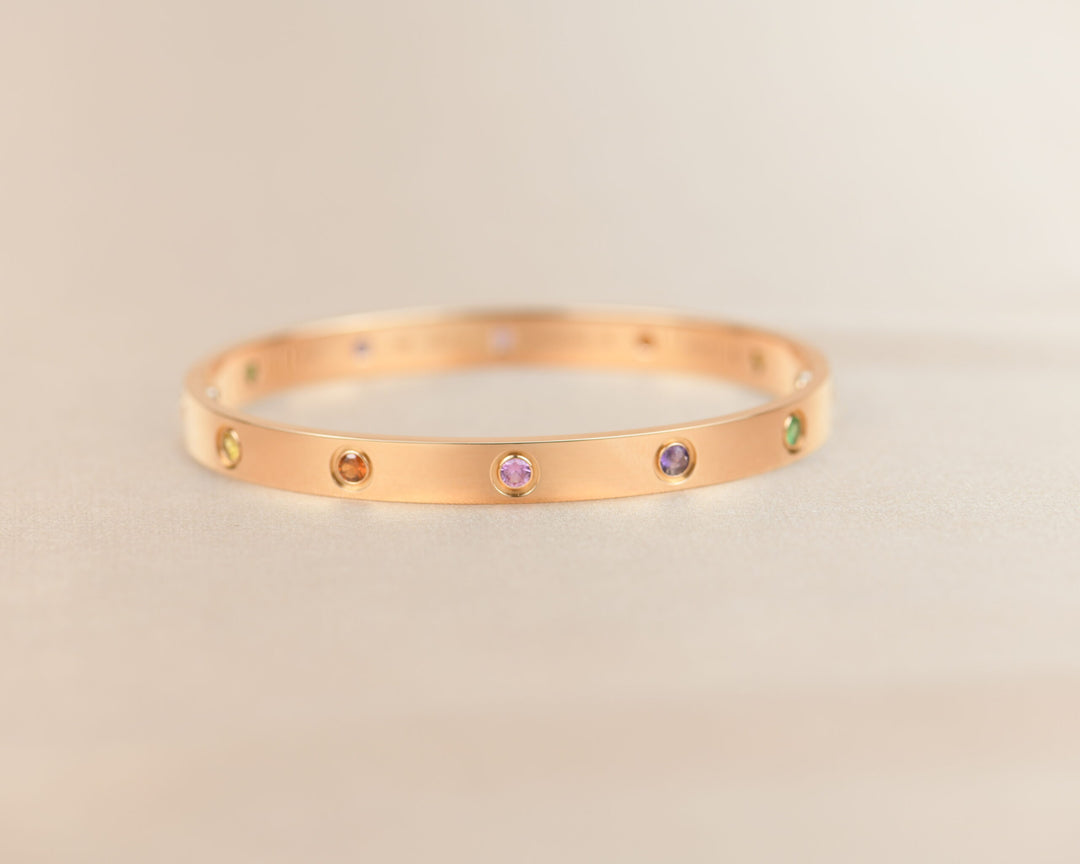 Cartier Love Bracelet Multi Gem Rainbow Rose Gold Size 18