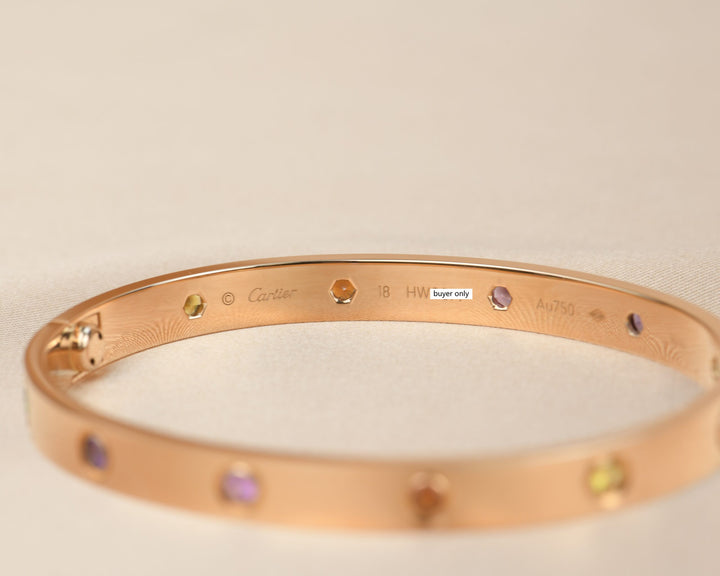 Cartier Love Bracelet Multi Gem Rainbow Rose Gold Size 18