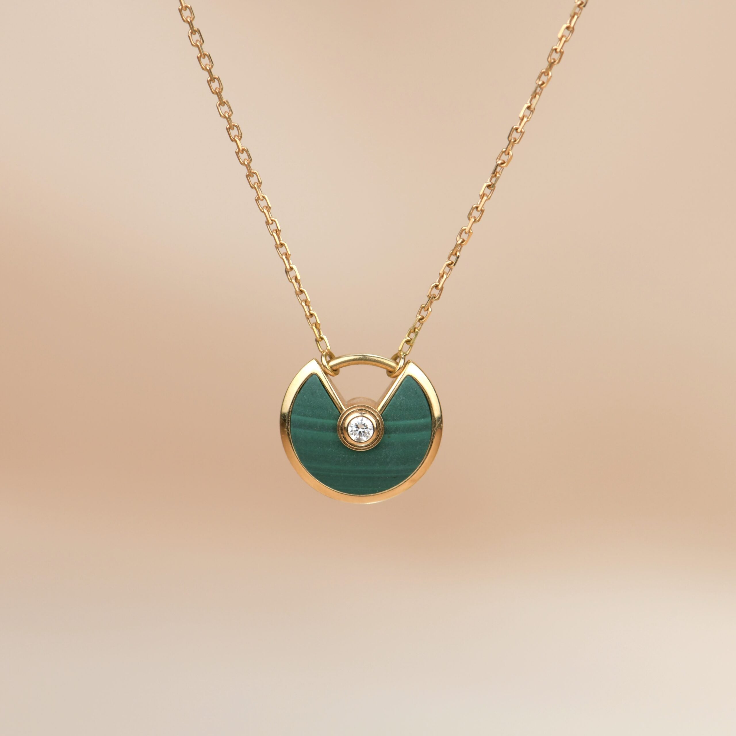 Cartier Amulette de 18K Yellow Gold Malachite Pendant Necklace